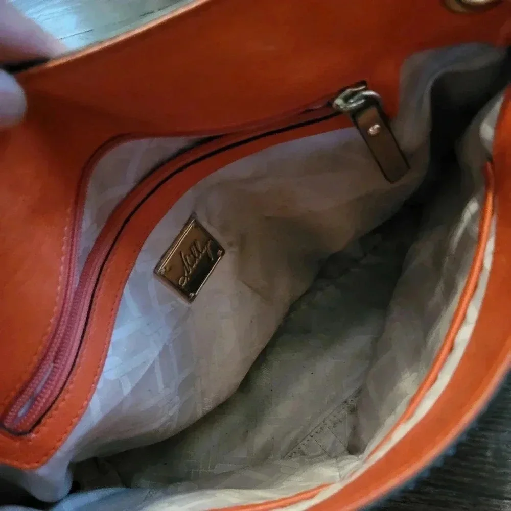 MILLY Orange tan soft leather gold chain link shoulder bag purse contemporary